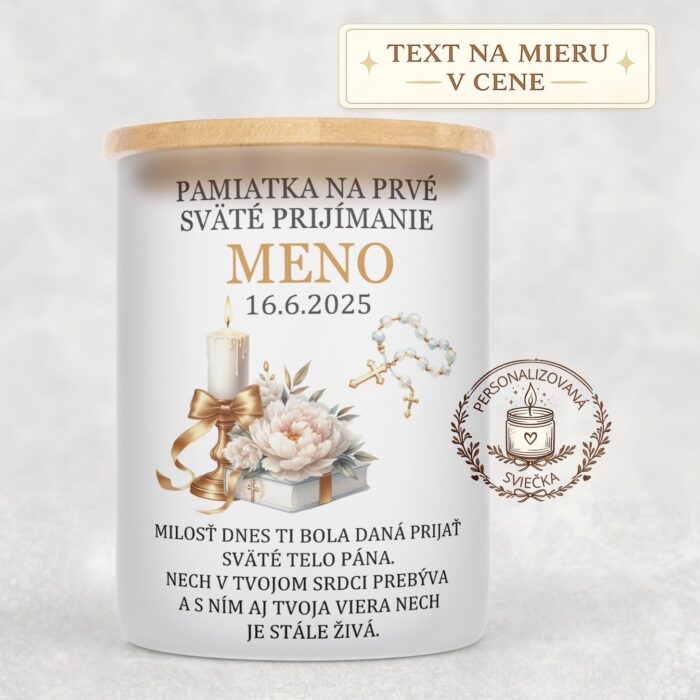 Sviečka na prvé sväté prijímanie – sviečka, ruženec a venovanie