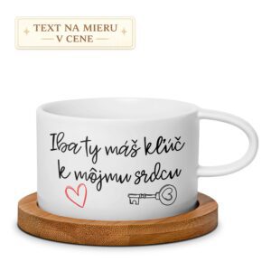 Romantický hrnček s textom „Iba ty máš kľúč k môjmu srdcu“. Milý darček pre partnera alebo partnerku z lásky.