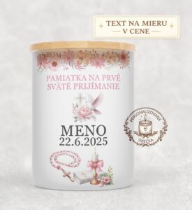 Sviečka na prvé sväté prijímanie – ružový motív s holubicou
