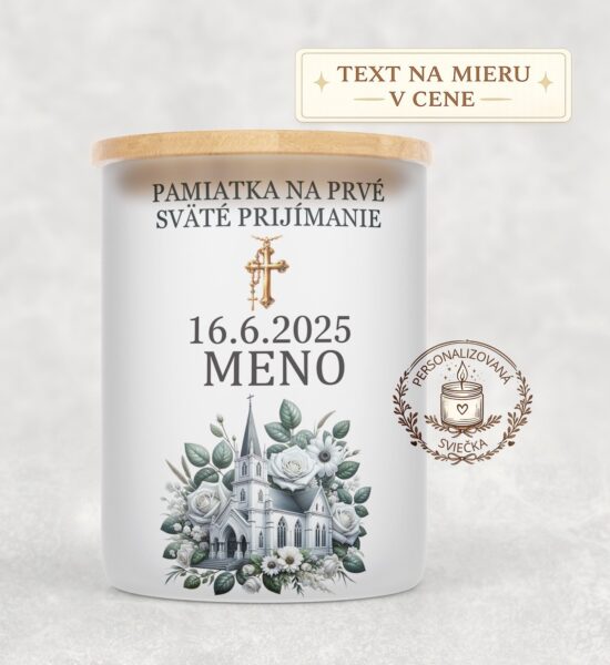 Sviečka na prvé sväté prijímanie – kostol a zlatý kríž