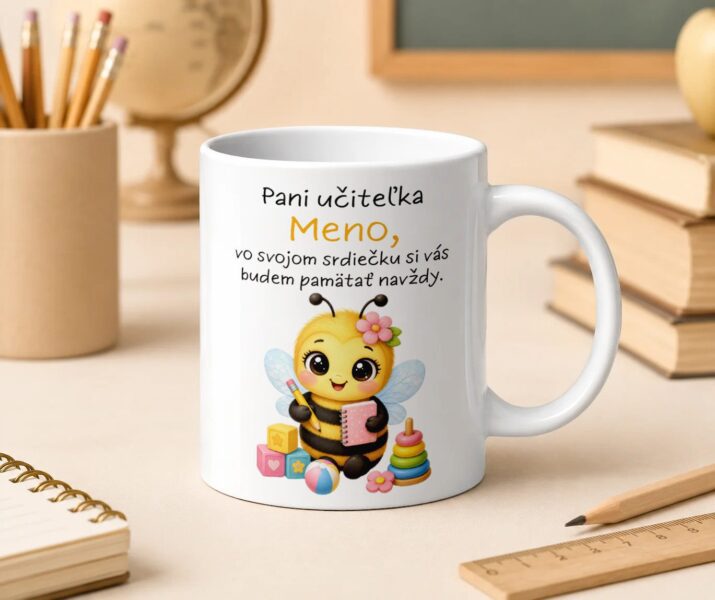 Hrnček pre pani učiteľku – Včielka s venovaním