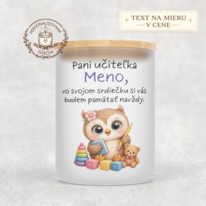 Sviečka pre pani učiteľku so sovičkou – Vo svojom srdiečku si vás budem pamätať navždy