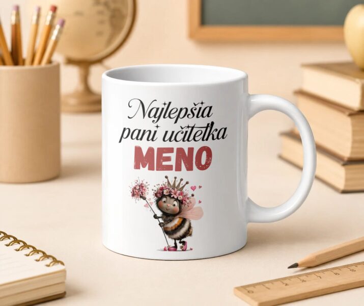 Hrnček Najlepšia pani učiteľka s včielkou a menom