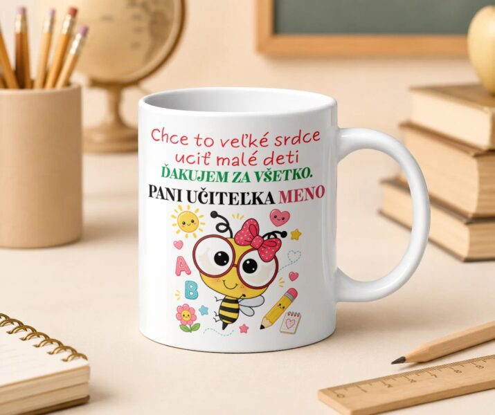 Hrnček pre pani učiteľku s včielkou a vlastným menom