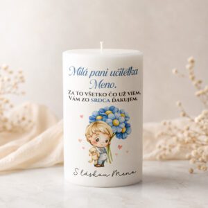 Sviečka pre pani učiteľku – Zo srdca ďakujem s modrými kvietkami