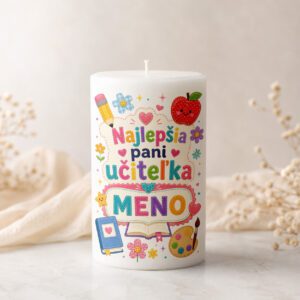 Domov 20 Sviečka pre pani učiteľku – Najlepšia pani učiteľka s farebným školským motívom