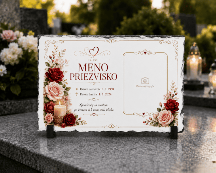 Domov 16 Personalizovaný spomienkový kameň s fotografiou a ružami