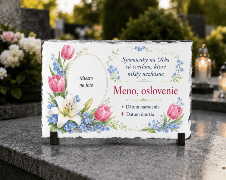 Personalizovaná spomienková bridlica s fotografiou – Spomienky na Teba sú svetlom, ktoré nikdy nezhasne