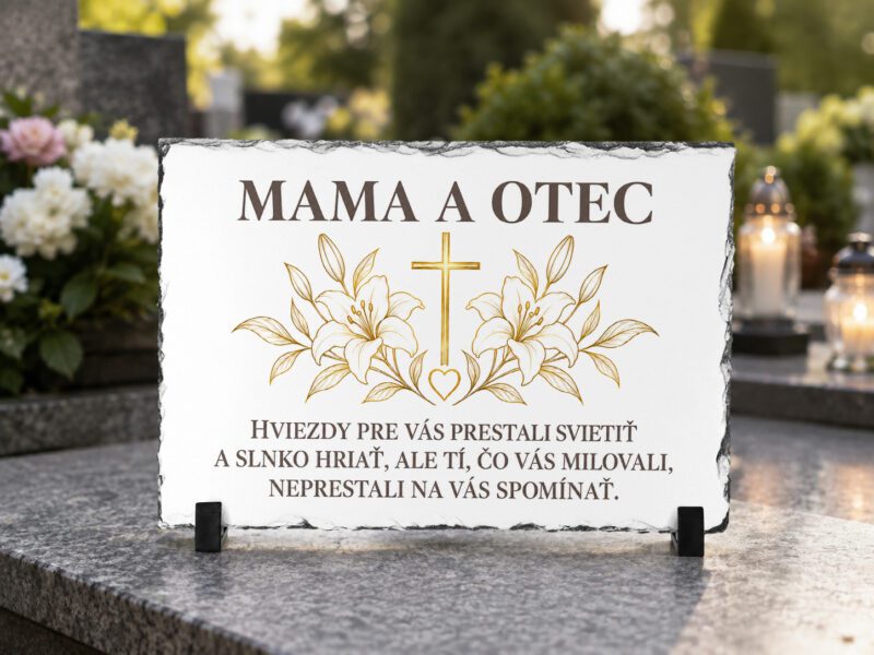 Domov 8 Personalizovaný spomienkový kameň Mama a otec – zlatý kríž a ľalie