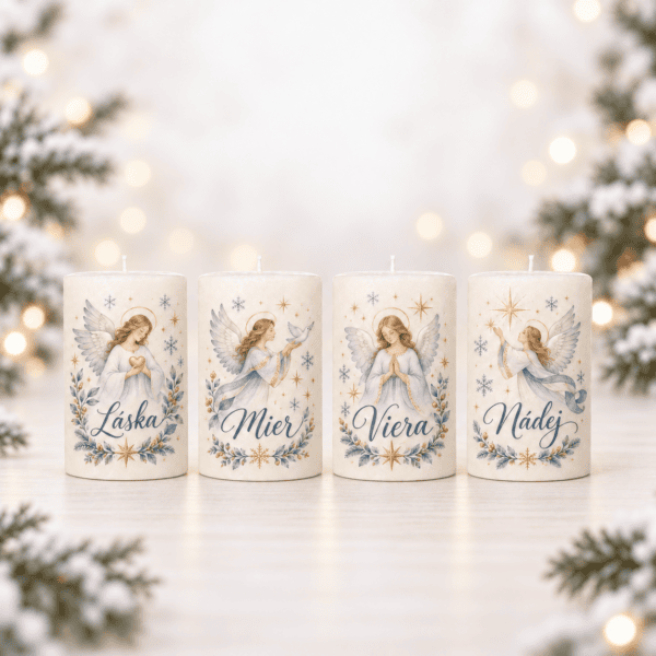 Domov 20 Adventné sviečky Anjelské posolstvo – Láska, Mier, Viera a Nádej, sada 4 ks