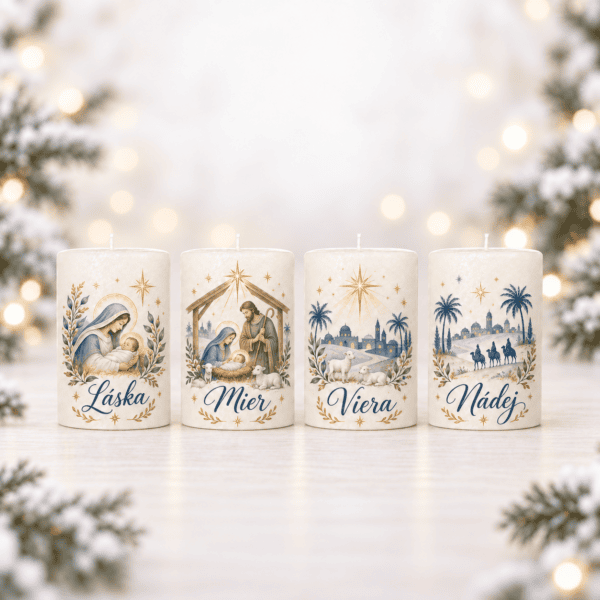 Domov 18 Adventné sviečky Betlehemský príbeh – Láska, Mier, Viera a Nádej, sada 4 ks
