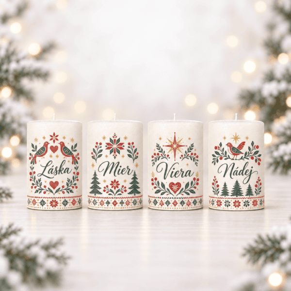 Domov 6 Adventné sviečky Vianočná tradícia – Láska, Mier, Viera a Nádej, sada 4 ks