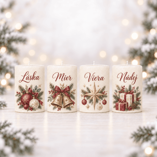 Domov 17 Adventné sviečky Vianočná elegancia – Láska, Mier, Viera a Nádej, sada 4 ks