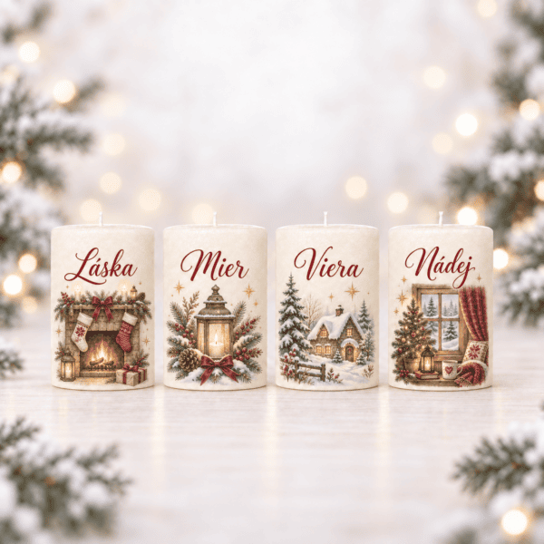 Domov 13 Adventné sviečky Vianočné teplo domova – Láska, Mier, Viera a Nádej, sada 4 k
