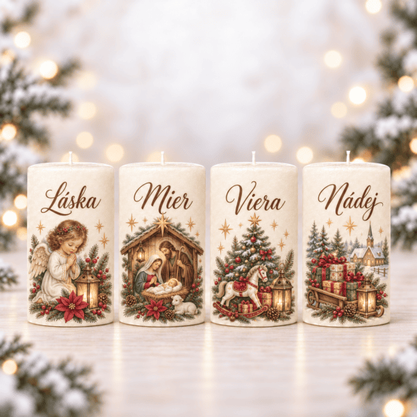 Domov 11 Adventná sada sviečok Vianočné svetlo – Láska, Mier, Viera a Nádej | 4 ks