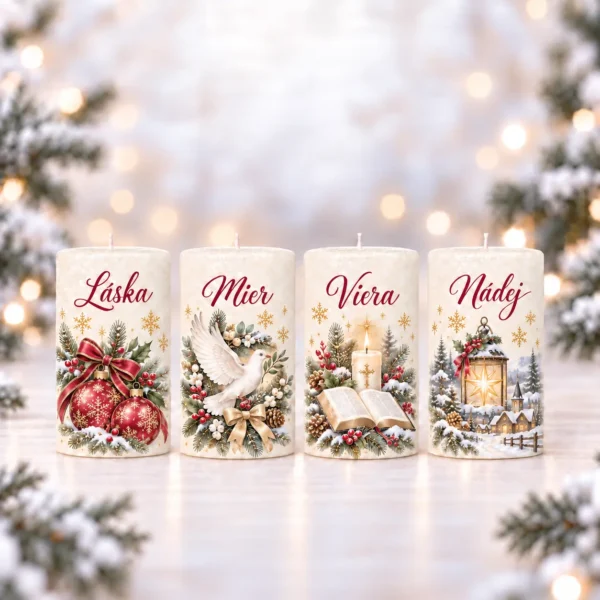 Domov 6 Adventná sada 4 sviečok – Láska, Mier, Viera, Nádej | Svetlo vianočných posolstiev