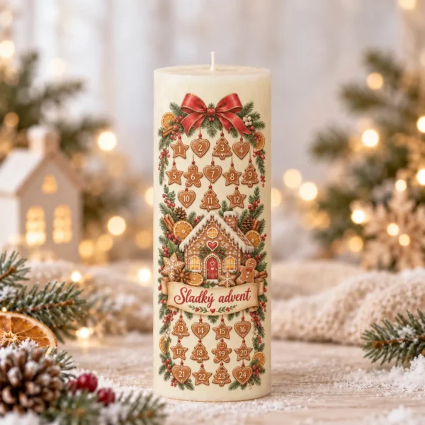 Adventná vianočná sviečka Sladký advent – Medovníkový domček