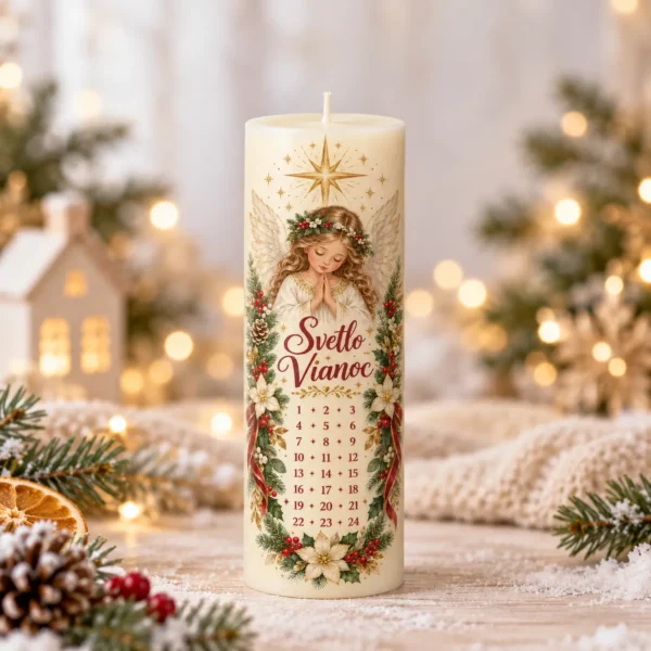 Adventná vianočná sviečka Svetlo Vianoc s anjelikom