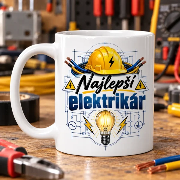 Hrncek Najlepsi elektrikar so zltou prilbou a ziarovkou 1