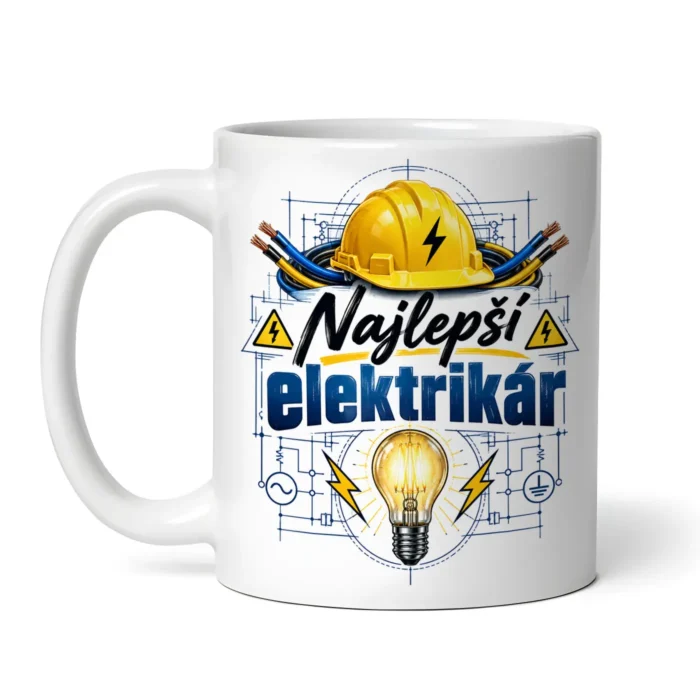 Hrnček Najlepší elektrikár so žltou prilbou a žiarovkou (2)
