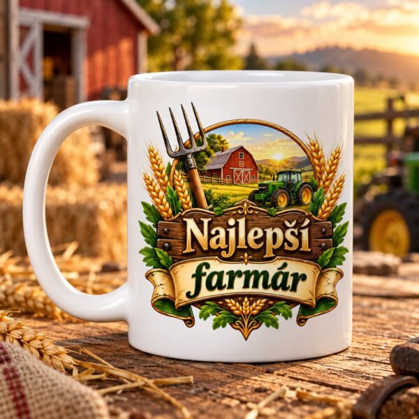 Hrnček Najlepší farmár s motívom traktora a farmy – 300 ml