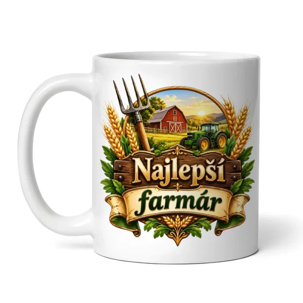 Hrncek Najlepsi farmar s motivom traktora a farmy – 300 ml