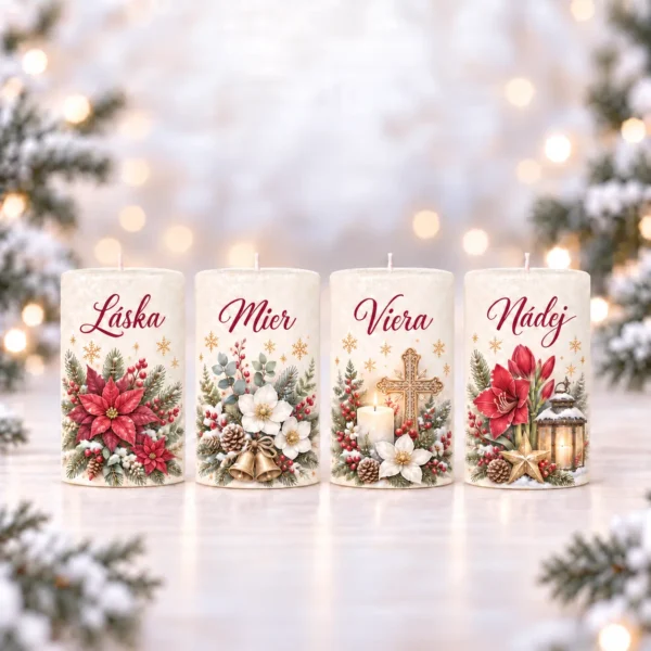 Domov 7 Adventná sada 4 sviečok – Láska, Mier, Viera, Nádej | Vianočné požehnanie