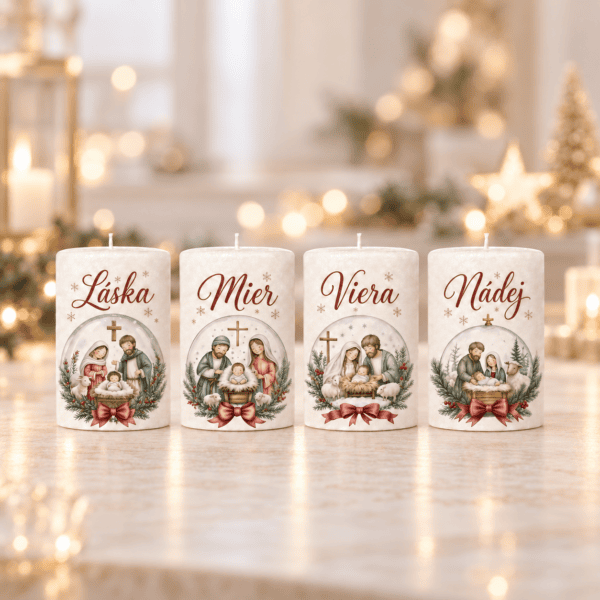 Domov 8 Adventná sada sviečok Betlehemské Vianoce – Láska, Mier, Viera a Nádej | 4 ks