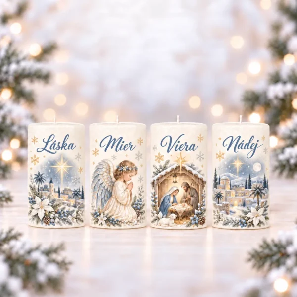 Domov 8 Adventná sada 4 sviečok – Láska, Mier, Viera, Nádej | Betlehemské svetlo