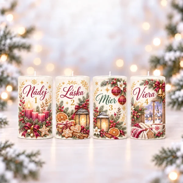 Domov 9 Adventná sada 4 sviečok – Nádej, Láska, Mier, Viera | Čaro tradičných Vianoc