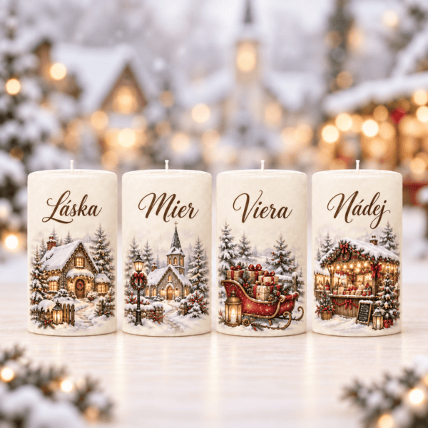 Domov 13 Adventná sada sviečok – Čarovné Vianoce | Láska, Mier, Viera a Nádej